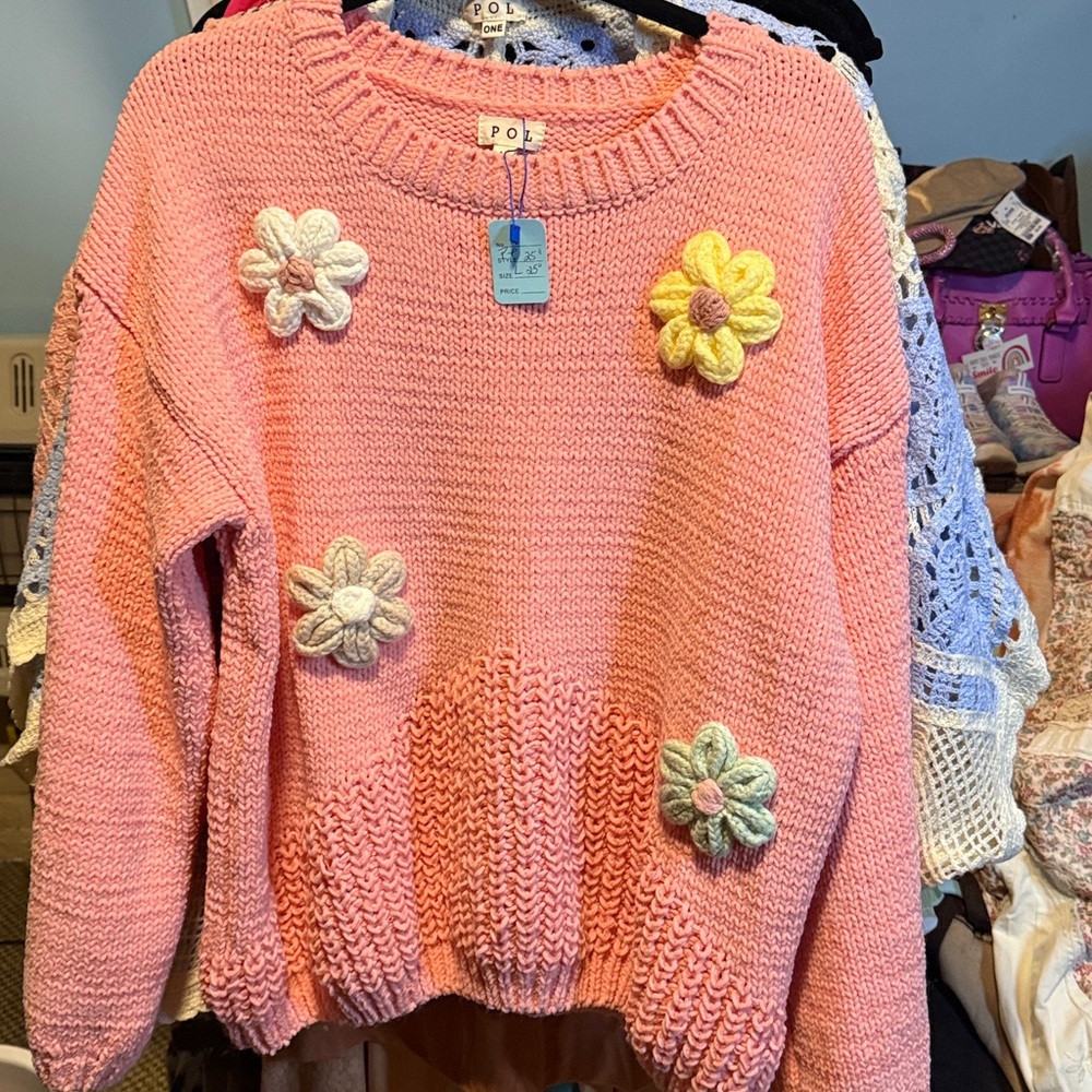 #1033 POL Pink Flowered Sweater - Picture 2 of 4
